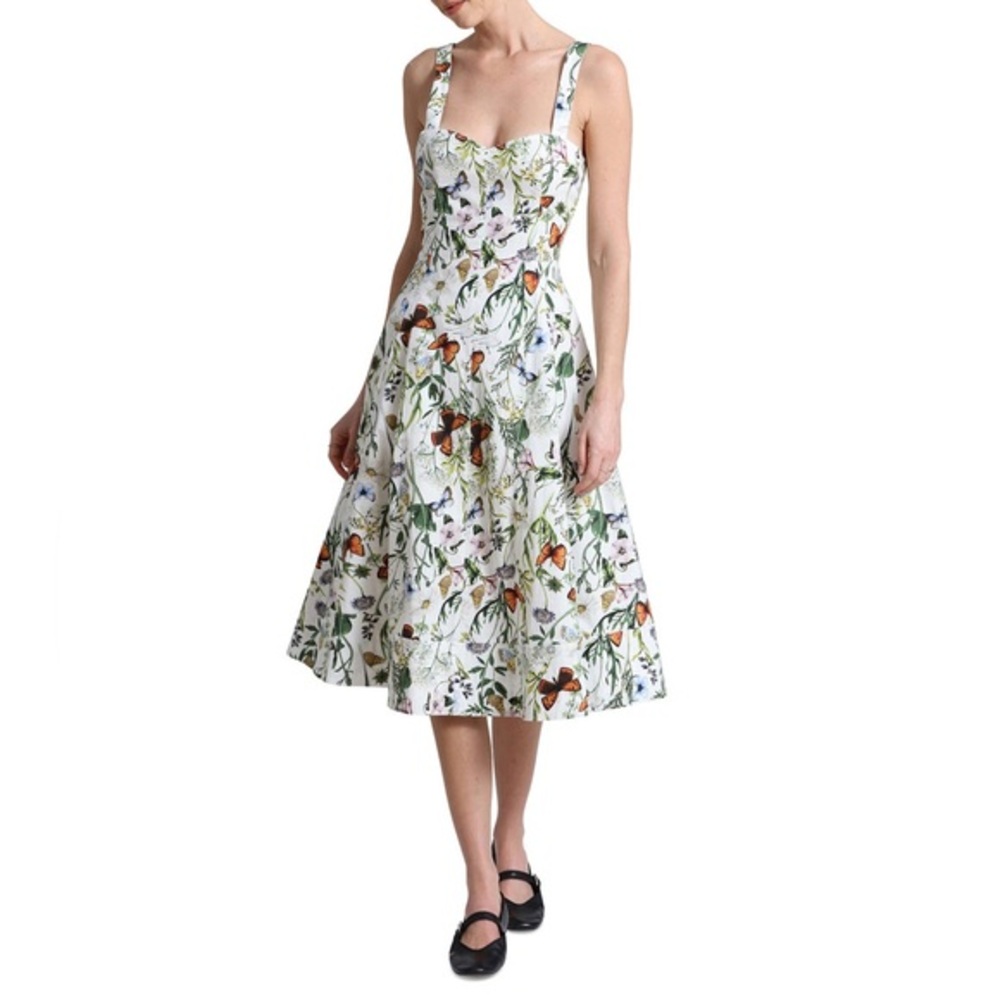 Avec Les Filles A-line midi butterfly floral dress size 10